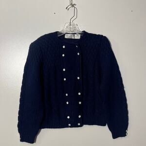 Vintage 90s Robert Scott Ltd Blue 100% Shetland Wool Cable Knit Blue Sweater L